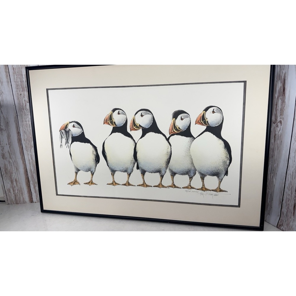 Signed Limited Edition "Puffins" Art Print 94/175 Framed Bird Coastal Artwork
